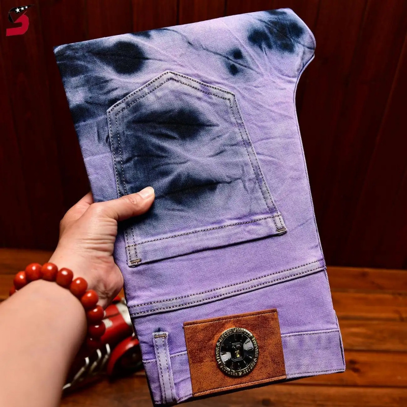 Skinny Tie Men - Jeans Retro Morados Tie Dye de
