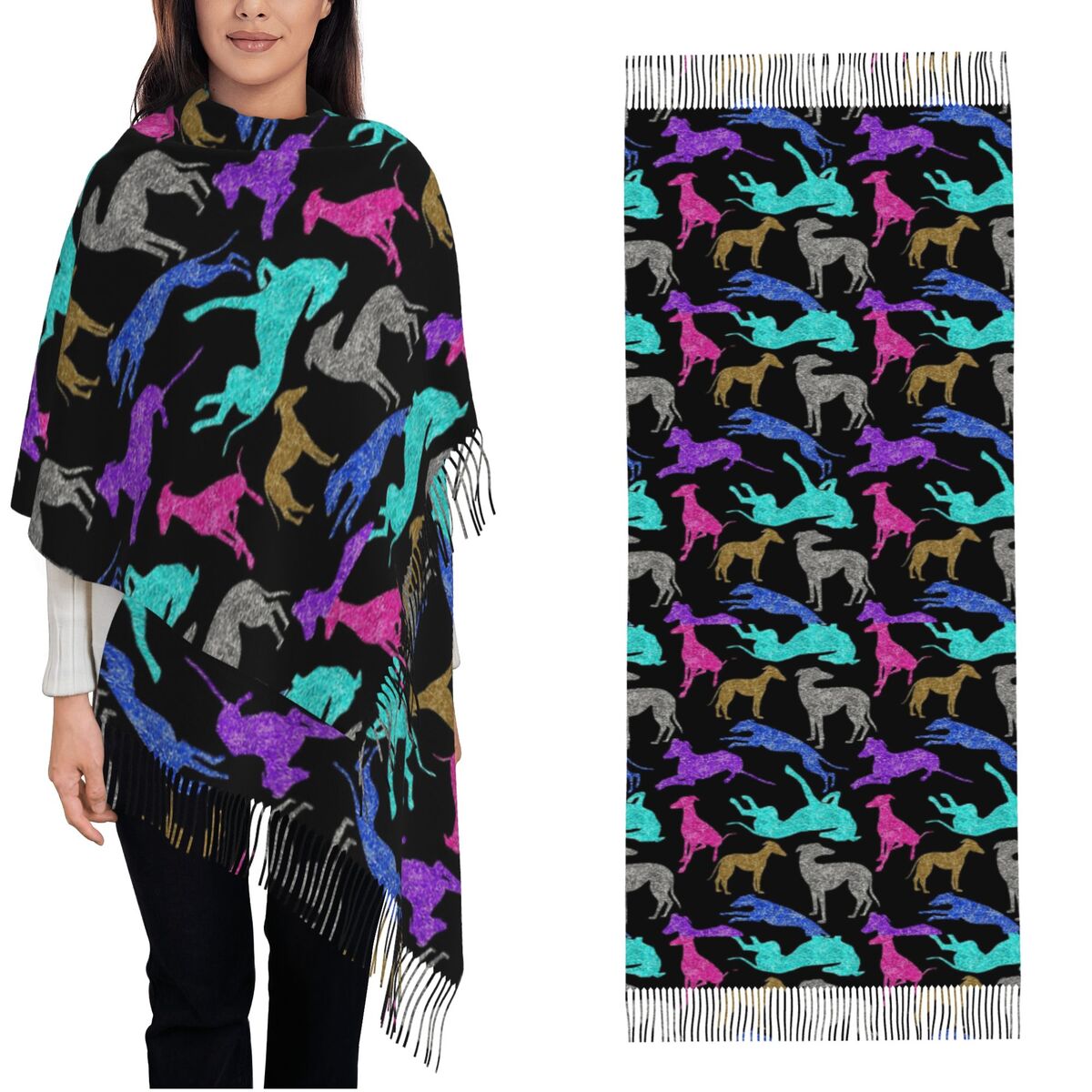 Pashmina Wrap Large - Bufanda combinada Greyhound, chales Pashmina cálidos