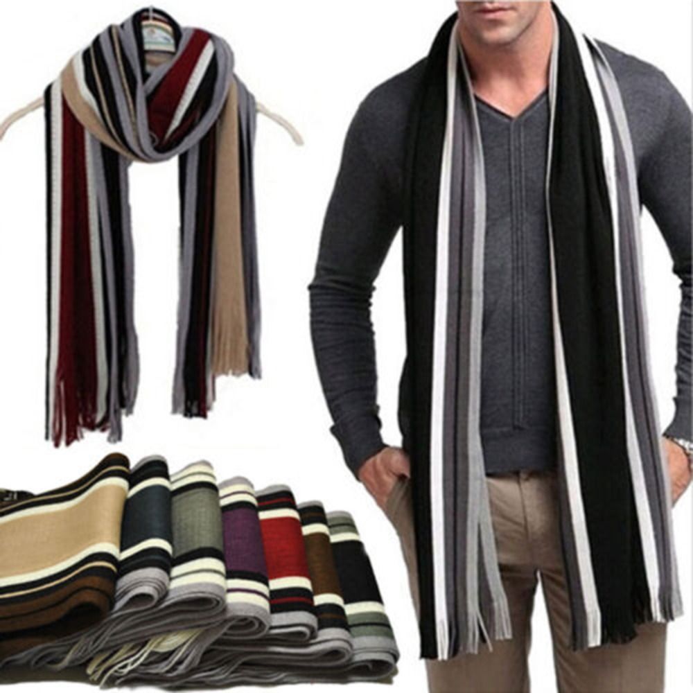 Bufanda de cachemira a rayas p - Muffler Men Wool reseña y precio